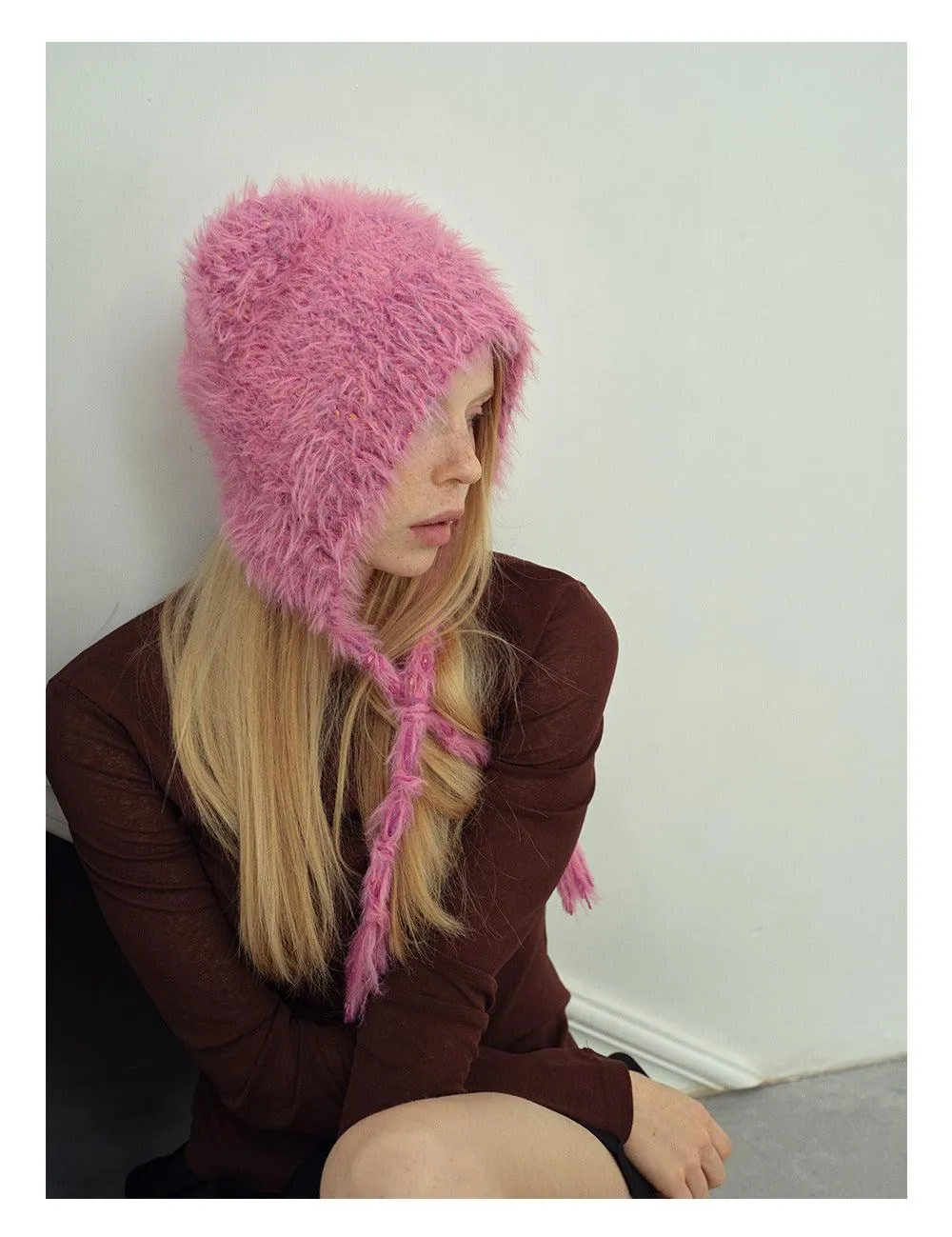 Solid Color Cute Sweet String Tie Knit Hat YH3050