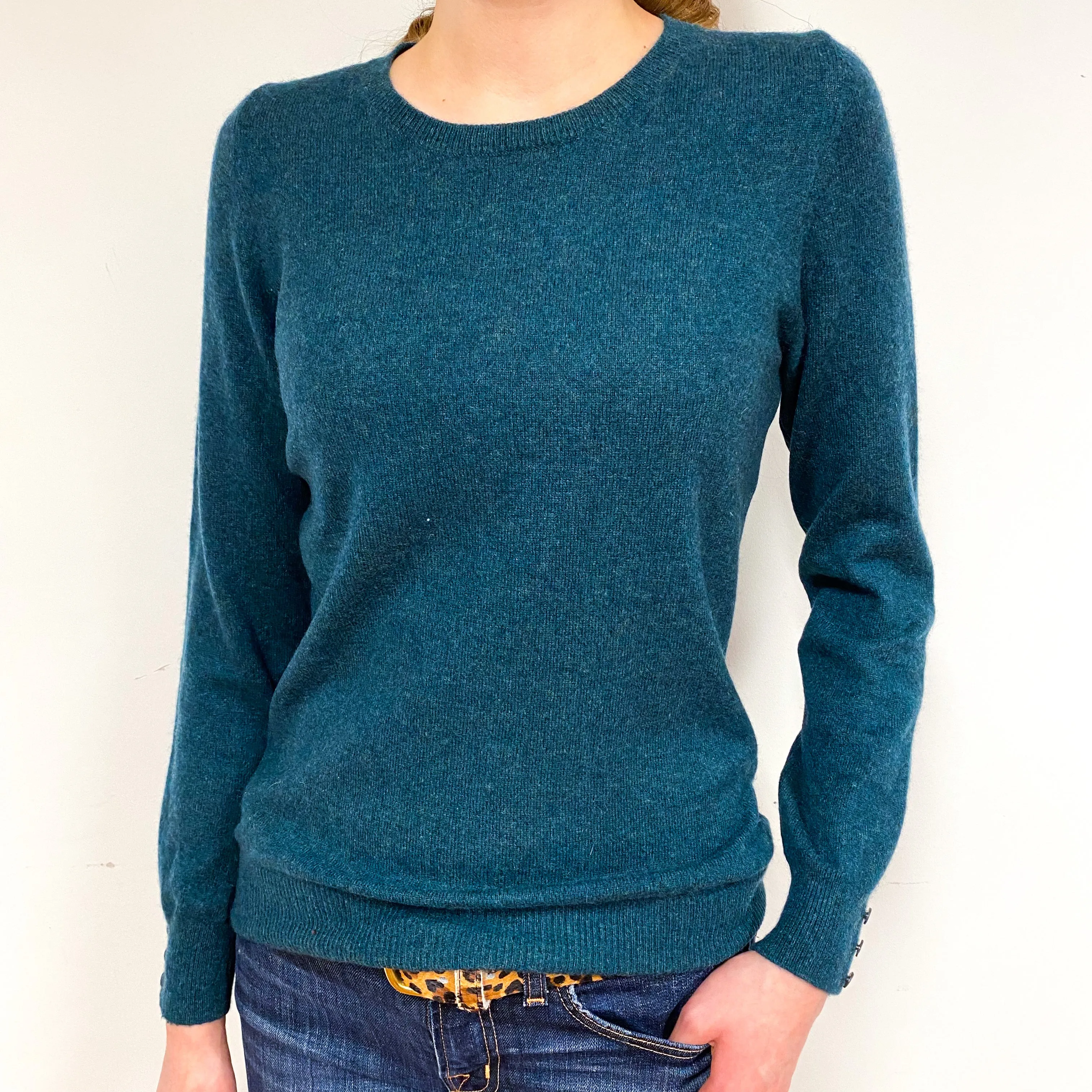 Spruce Green Cashmere Crew Neck Jumper Extra Small