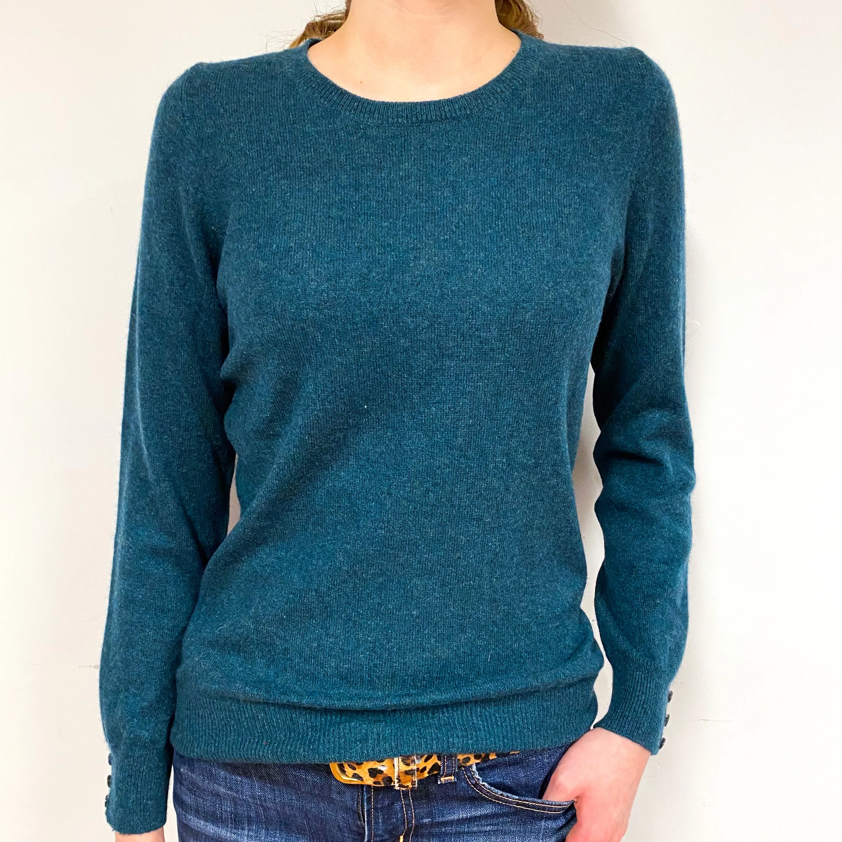 Spruce Green Cashmere Crew Neck Jumper Extra Small