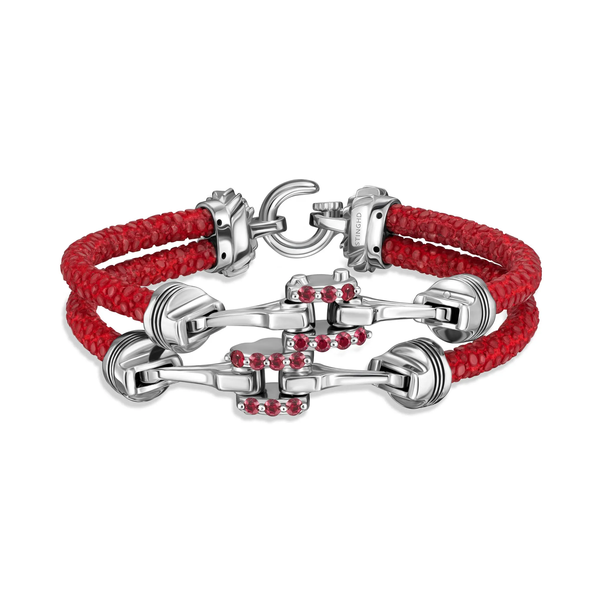 StingHD Red Lustrous Silver Racing Piston with Fiery Red Rubies