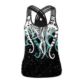 Sugar Skull Tank Top for Women / Halloween Fashion / Gothic Style Back Cross Sleeveless Vest #3