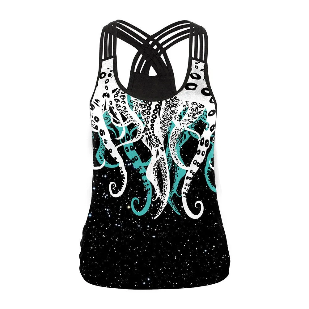 Sugar Skull Tank Top for Women / Halloween Fashion / Gothic Style Back Cross Sleeveless Vest #3