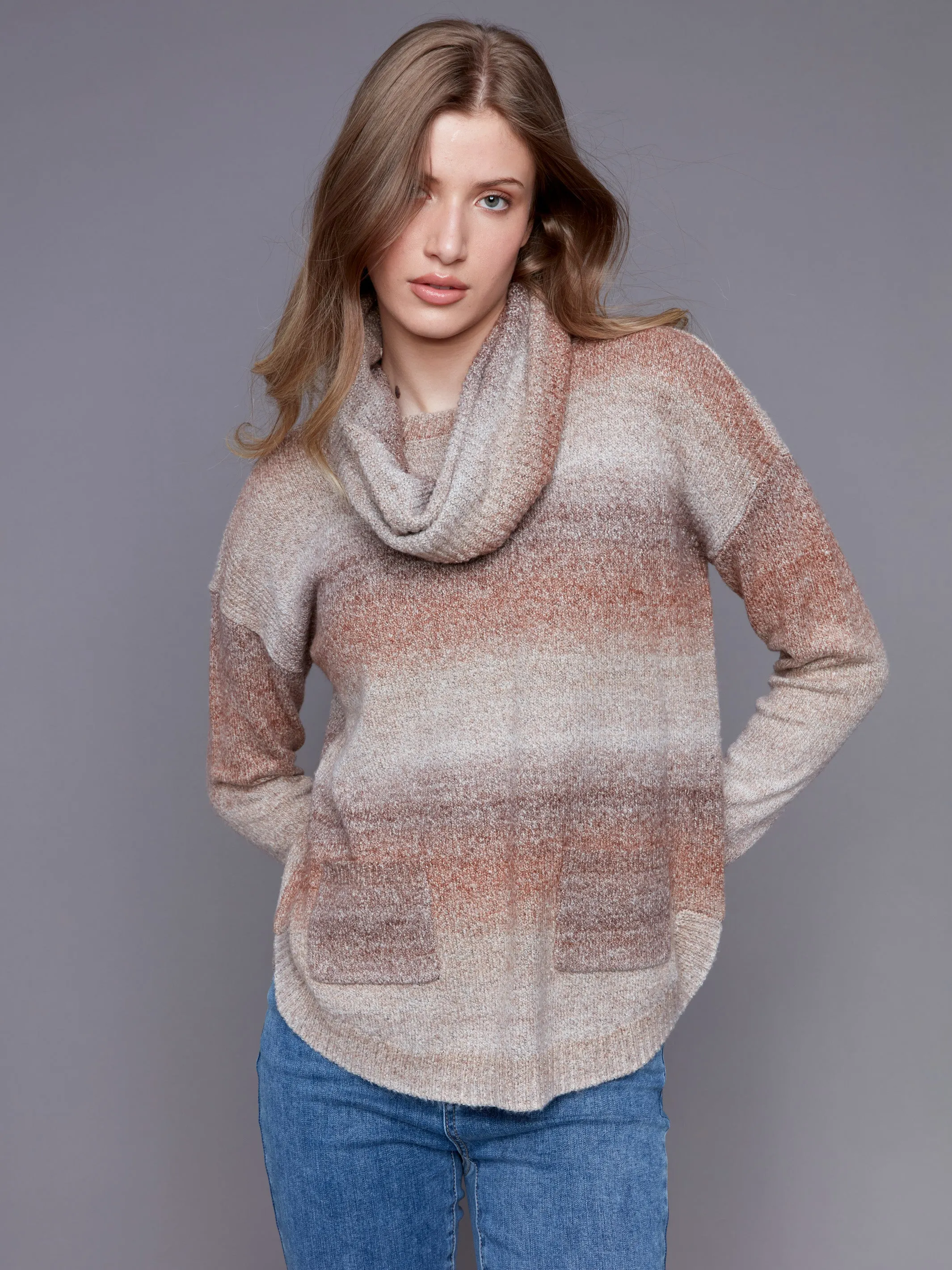 Sweater With Removable Scarf - Timber