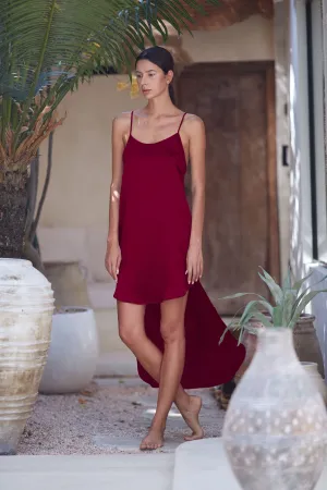 Tamoe Asymmetrical Silk Slip Dress, Burgundy