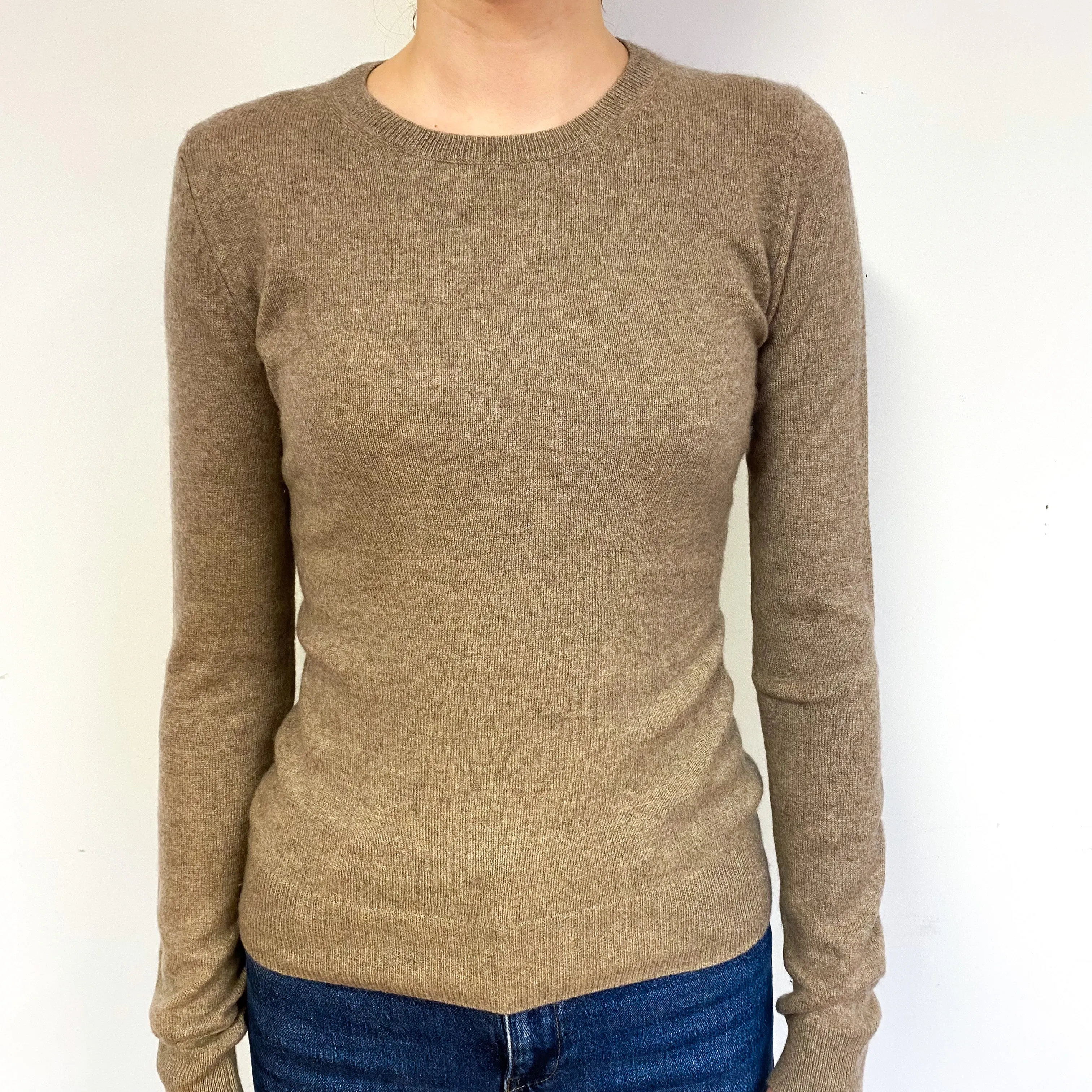 Taupe Brown Cashmere Crew Neck Jumper Extra Small