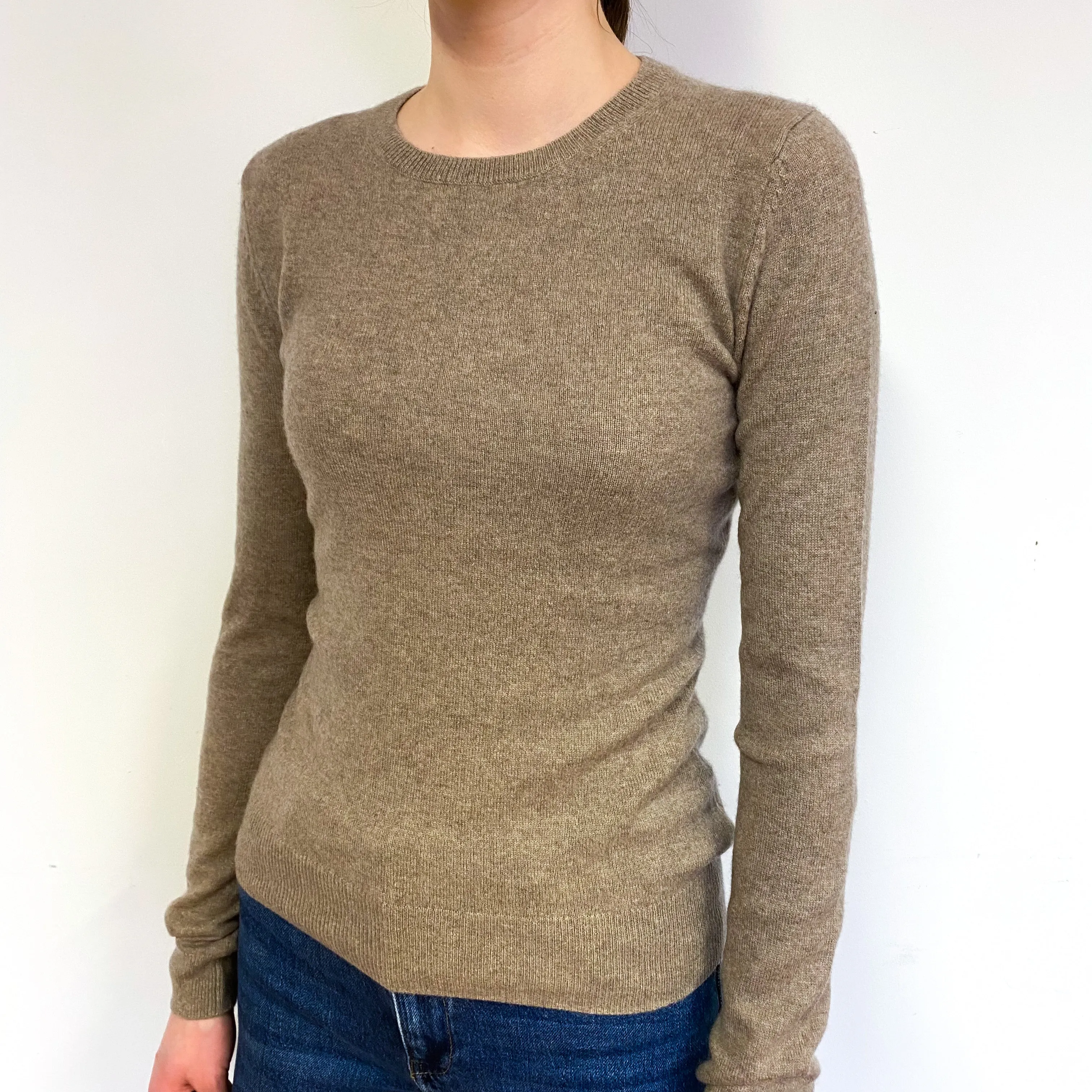Taupe Brown Cashmere Crew Neck Jumper Extra Small