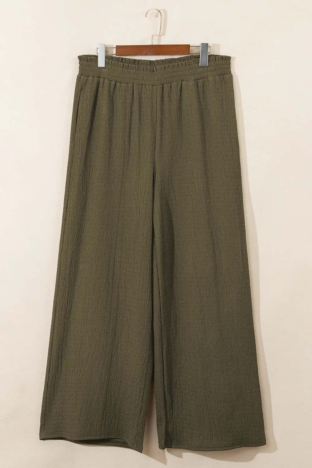 Texture Shirred Waist Pants Plus Size