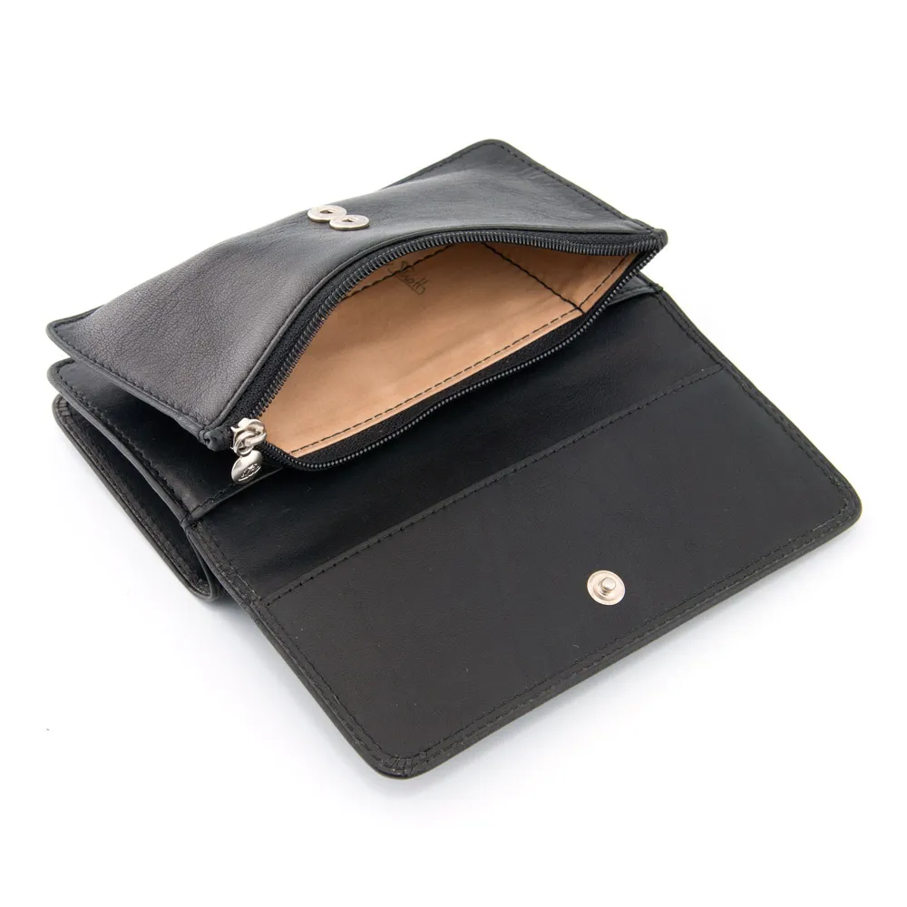 Tony Perotti Italian Leather Black Medium Flap Over Purse With Tab
