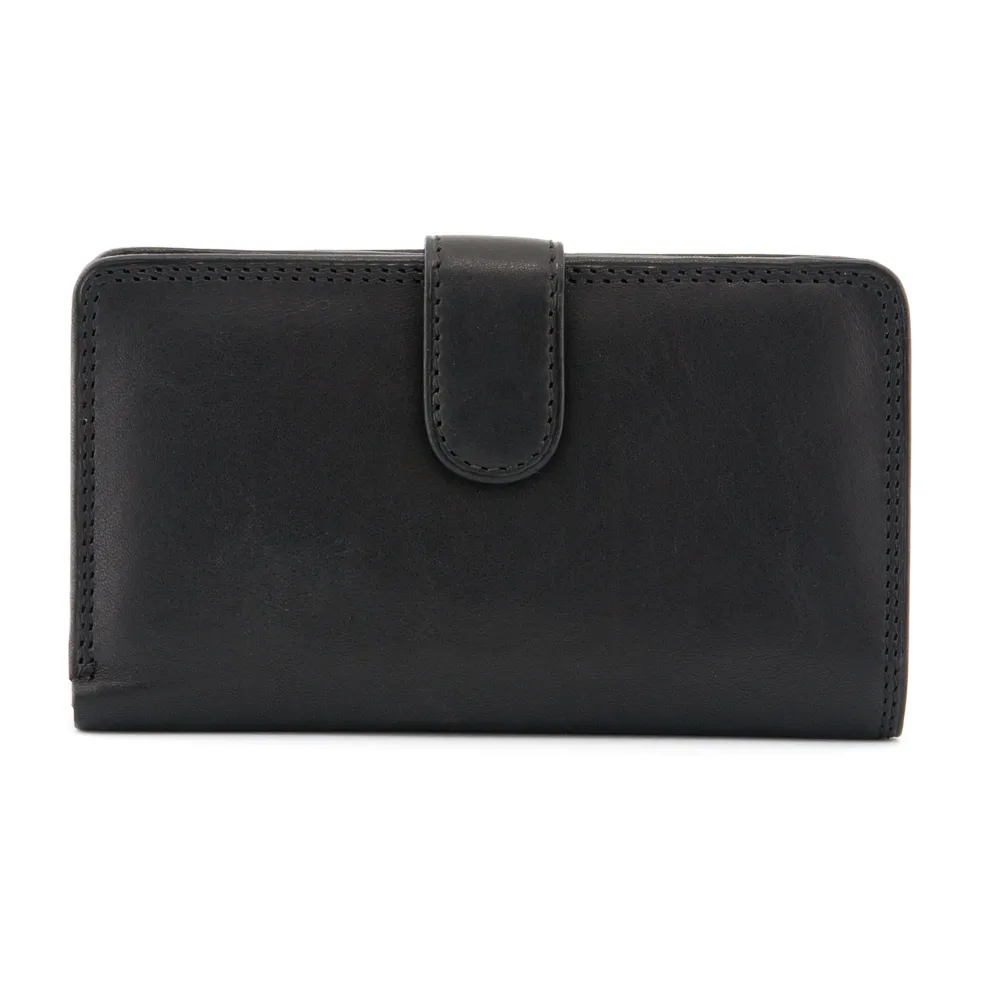 Tony Perotti Italian Leather Black Medium Flap Over Purse With Tab