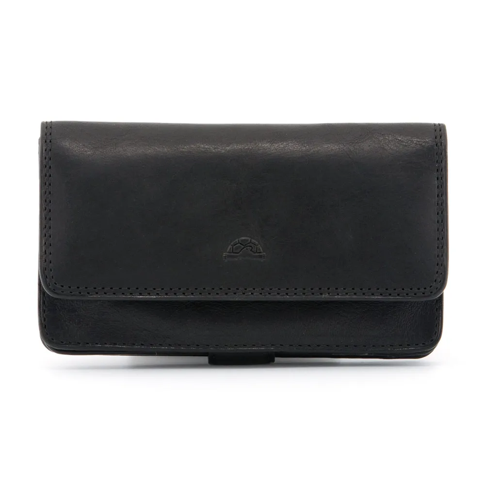 Tony Perotti Italian Leather Black Medium Flap Over Purse With Tab