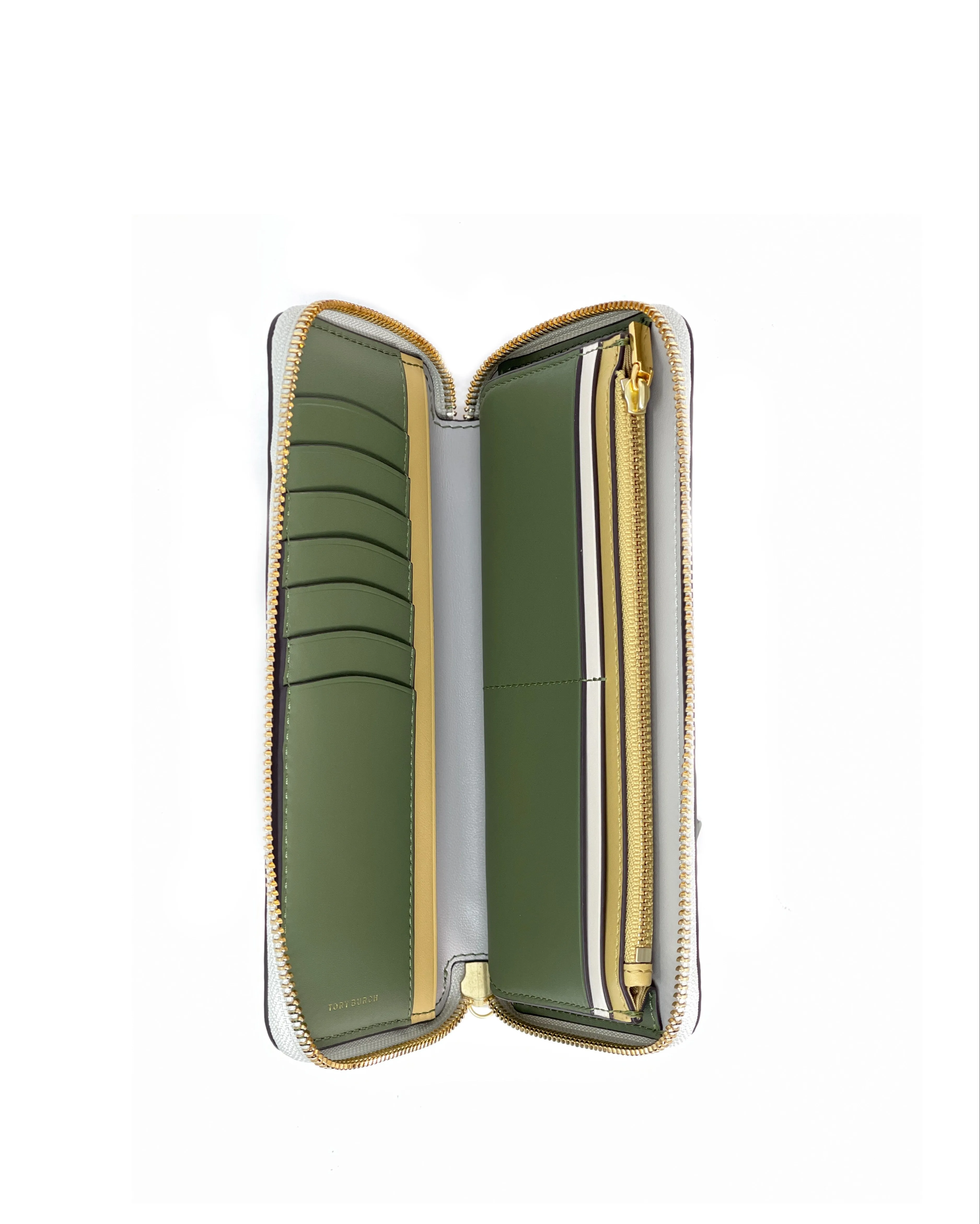 Tory Burch Winter Sage T Monogram High Frequency Leather Zip Continental Wallet