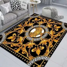 Versace Style Black Ornament Carpet Luxury Non-Slip Floor Mat Rug Carpet
