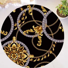 Versace Style Gold Luxury Round Carpets Anti-slip Soft Plush Rugs