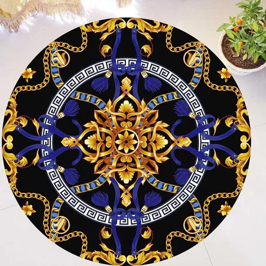 Versace Style Gold Luxury Round Carpets Anti-slip Soft Plush Rugs