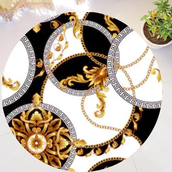 Versace Style Gold Luxury Round Carpets Anti-slip Soft Plush Rugs