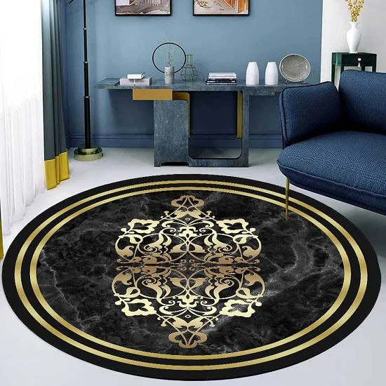 Versace Style Gold Luxury Round Carpets Anti-slip Soft Plush Rugs