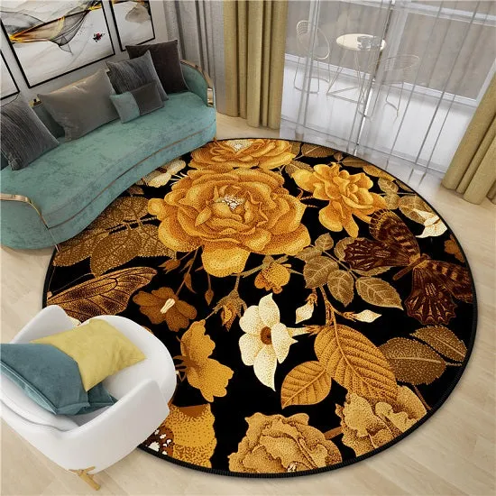 Versace Style Gold Luxury Round Carpets Anti-slip Soft Plush Rugs