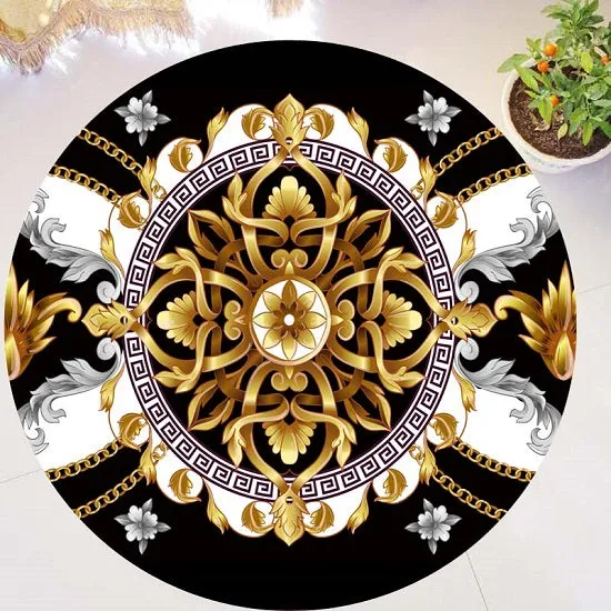 Versace Style Gold Luxury Round Carpets Anti-slip Soft Plush Rugs