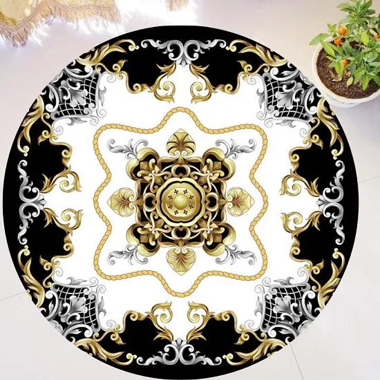 Versace Style Gold Luxury Round Carpets Anti-slip Soft Plush Rugs