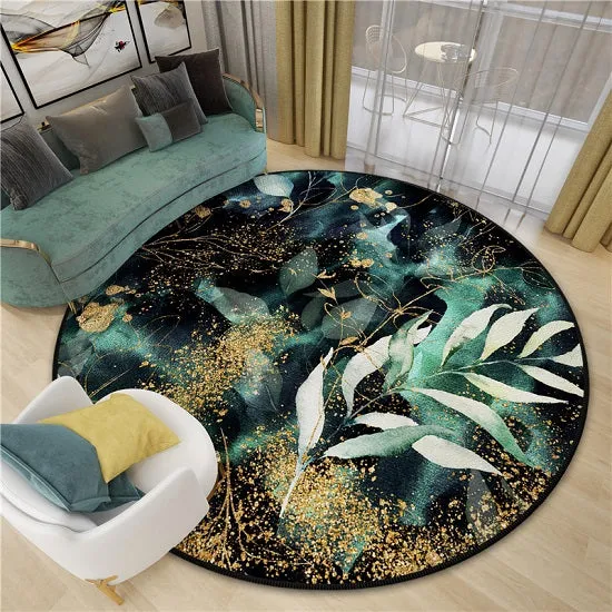 Versace Style Gold Luxury Round Carpets Anti-slip Soft Plush Rugs