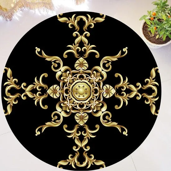 Versace Style Gold Luxury Round Carpets Anti-slip Soft Plush Rugs