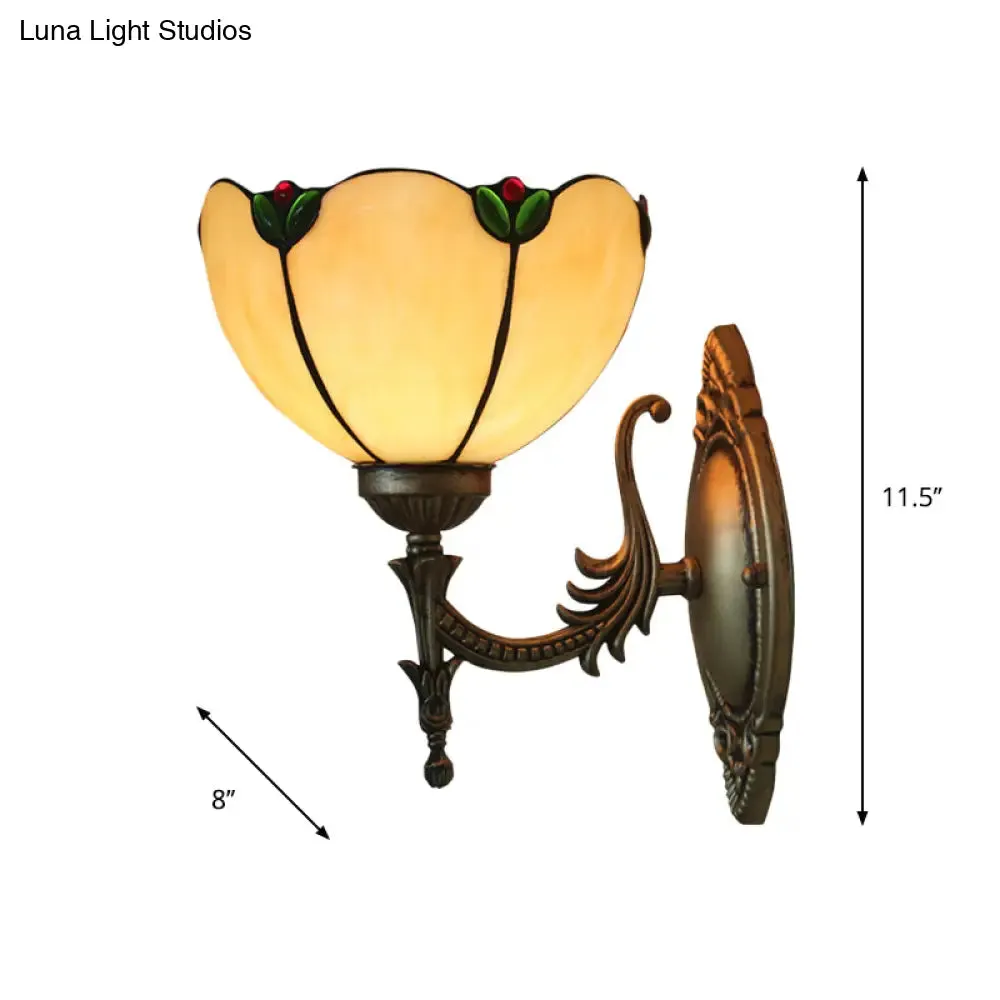Vintage Beige Glass Petals Wall Lamp with Bronze Finish - Bedroom Lighting Fixture