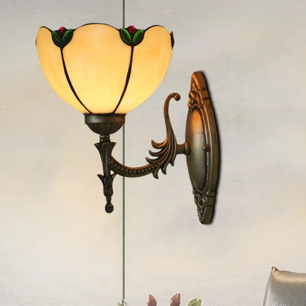 Vintage Beige Glass Petals Wall Lamp with Bronze Finish - Bedroom Lighting Fixture