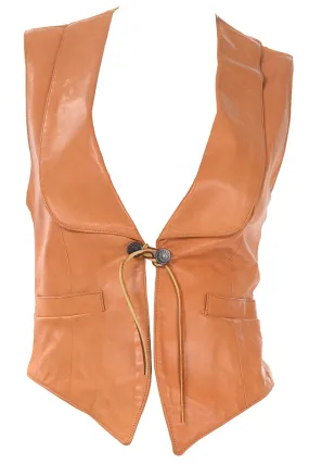 Vintage Ralph Lauren Western Wear Lambskin Leather Vest in Terracotta Brown