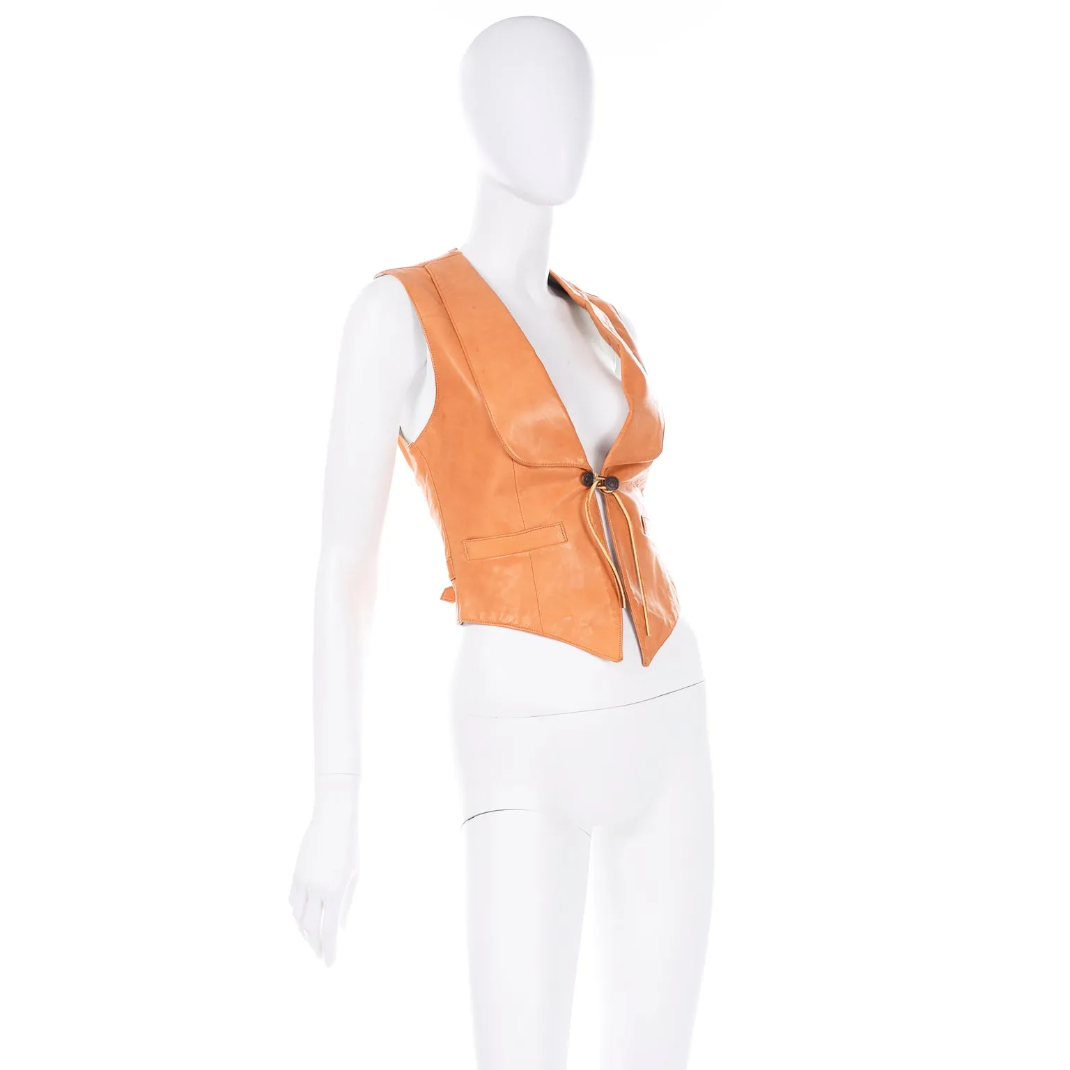 Vintage Ralph Lauren Western Wear Lambskin Leather Vest in Terracotta Brown