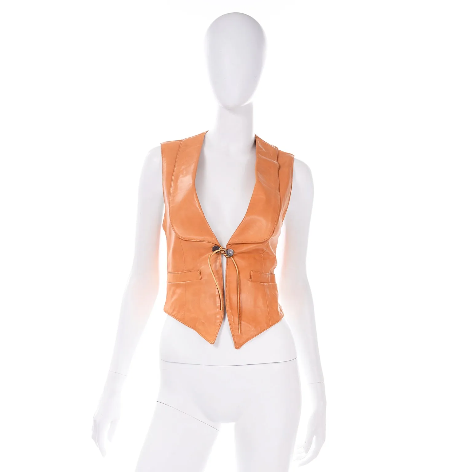 Vintage Ralph Lauren Western Wear Lambskin Leather Vest in Terracotta Brown