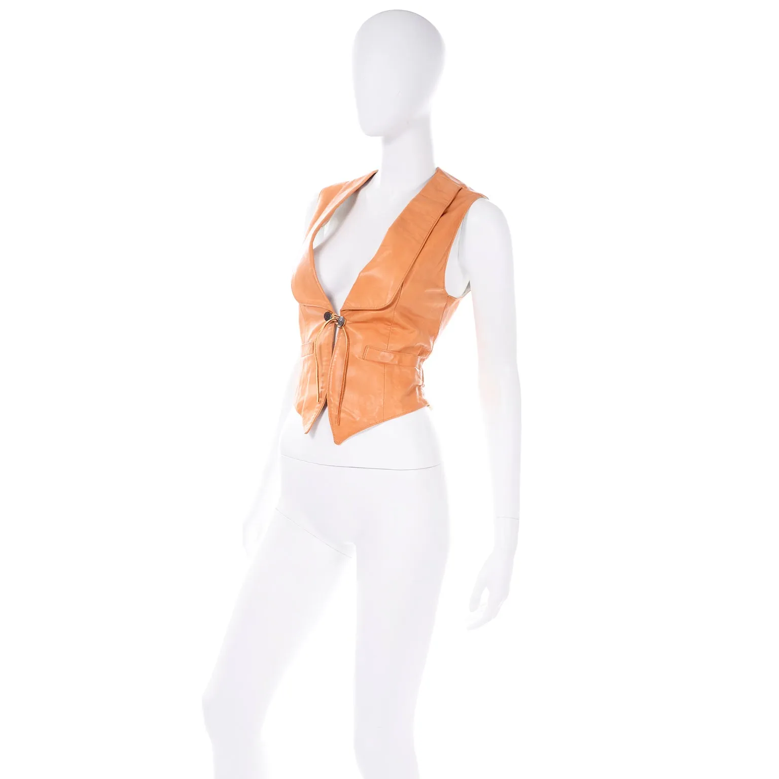 Vintage Ralph Lauren Western Wear Lambskin Leather Vest in Terracotta Brown