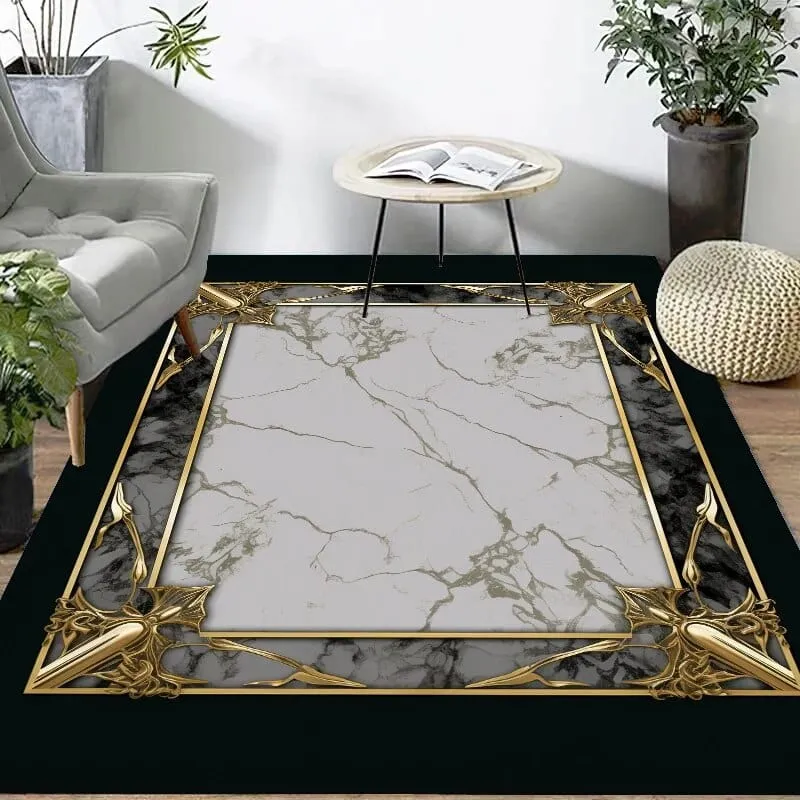 Virgin Voyage Luxury Modern Ornament Black Gold and White Carpet Luxury Non-Slip Floor Mat Rug Carpet