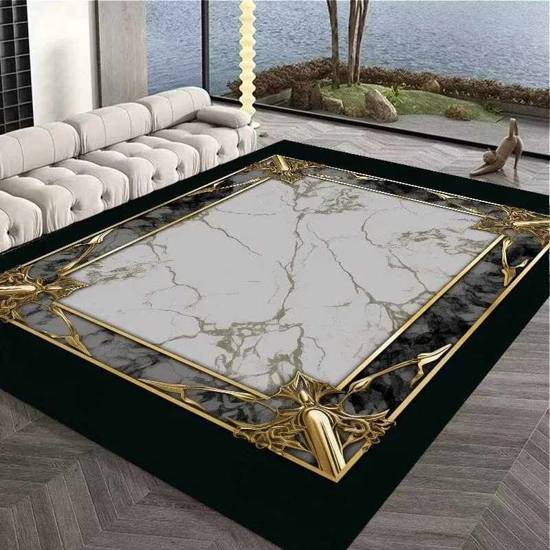 Virgin Voyage Luxury Modern Ornament Black Gold and White Carpet Luxury Non-Slip Floor Mat Rug Carpet
