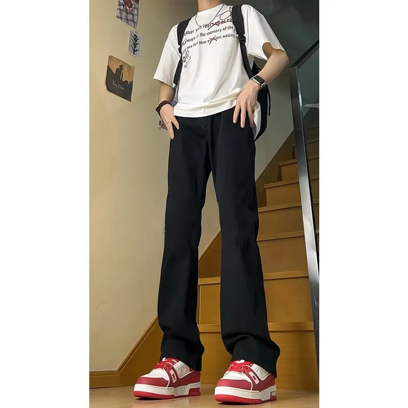 Voguable masc outfits Retro Blue Narrow Slim Jeans Men's Summer Vintage Washed American Pants High Waist Slimming Flared Pants