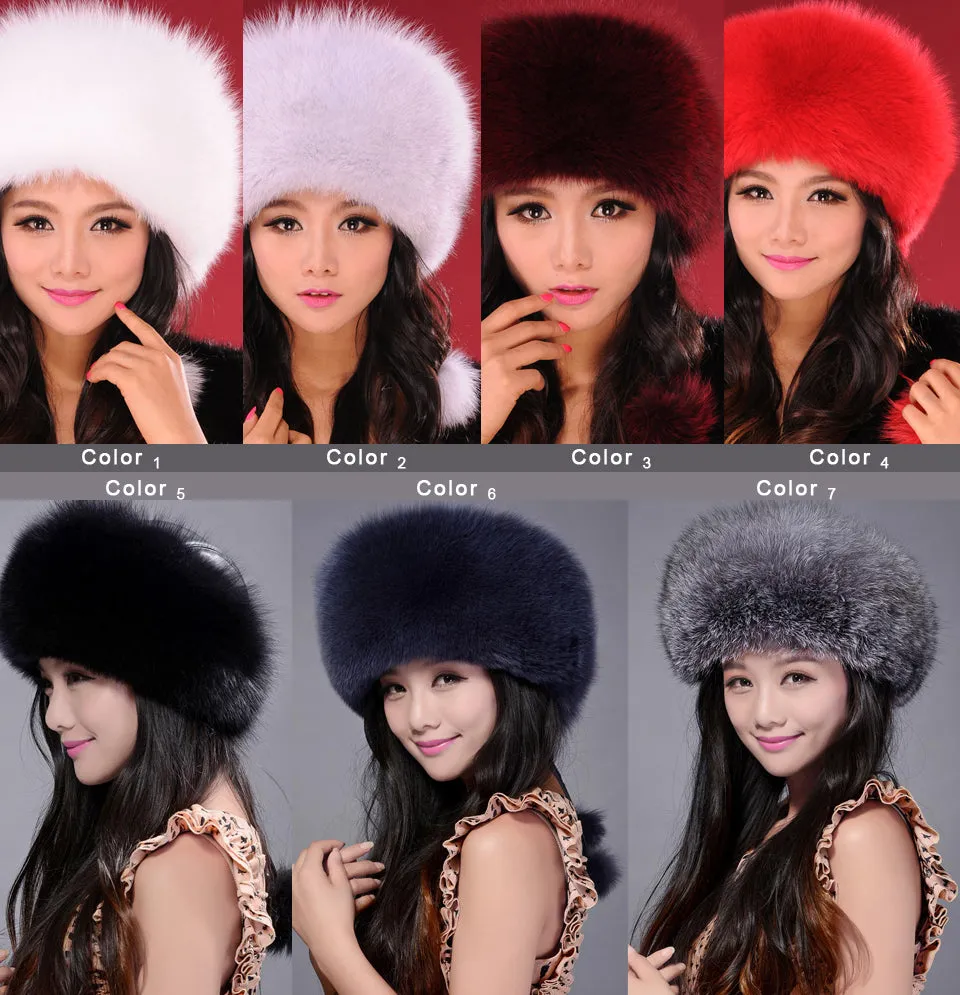 Winter Hats for Women Real Fox Fur Beanie Hat Skullies Cap Womens 13602