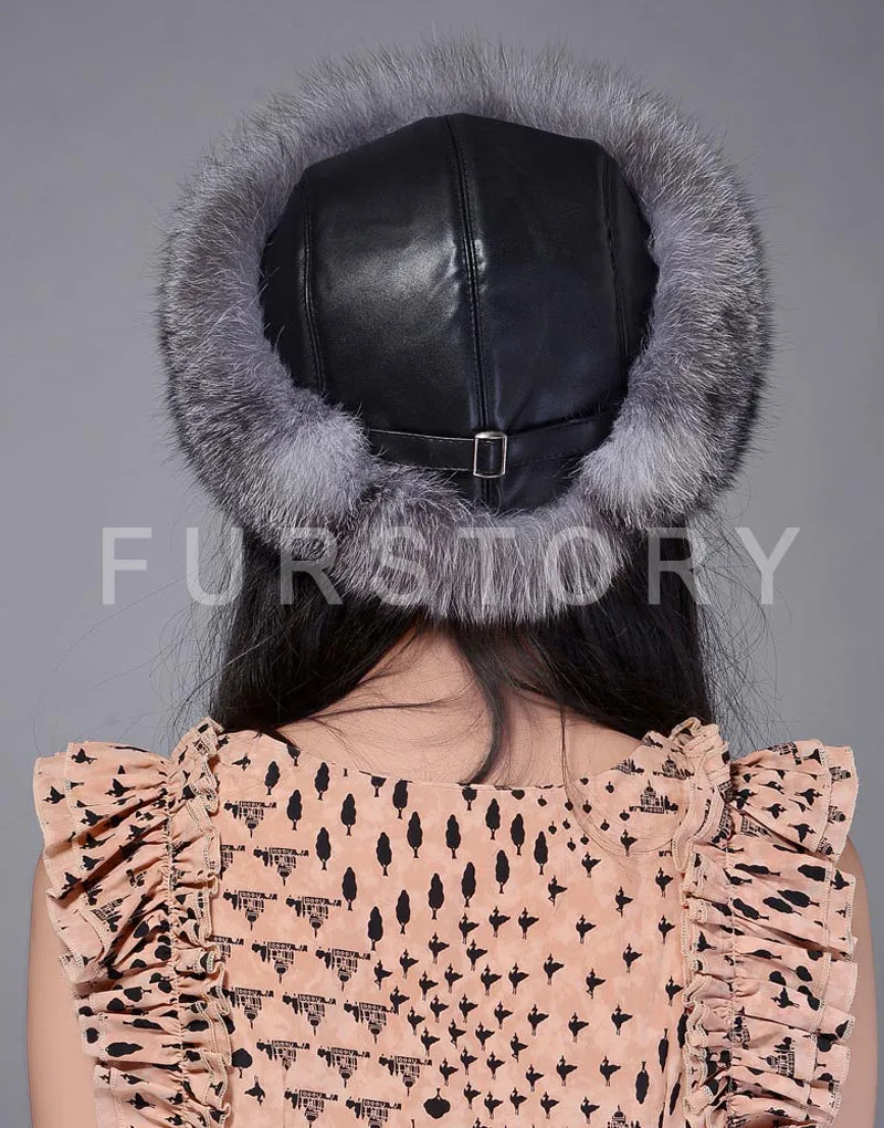 Winter Hats for Women Real Fox Fur Beanie Hat Skullies Cap Womens 13602