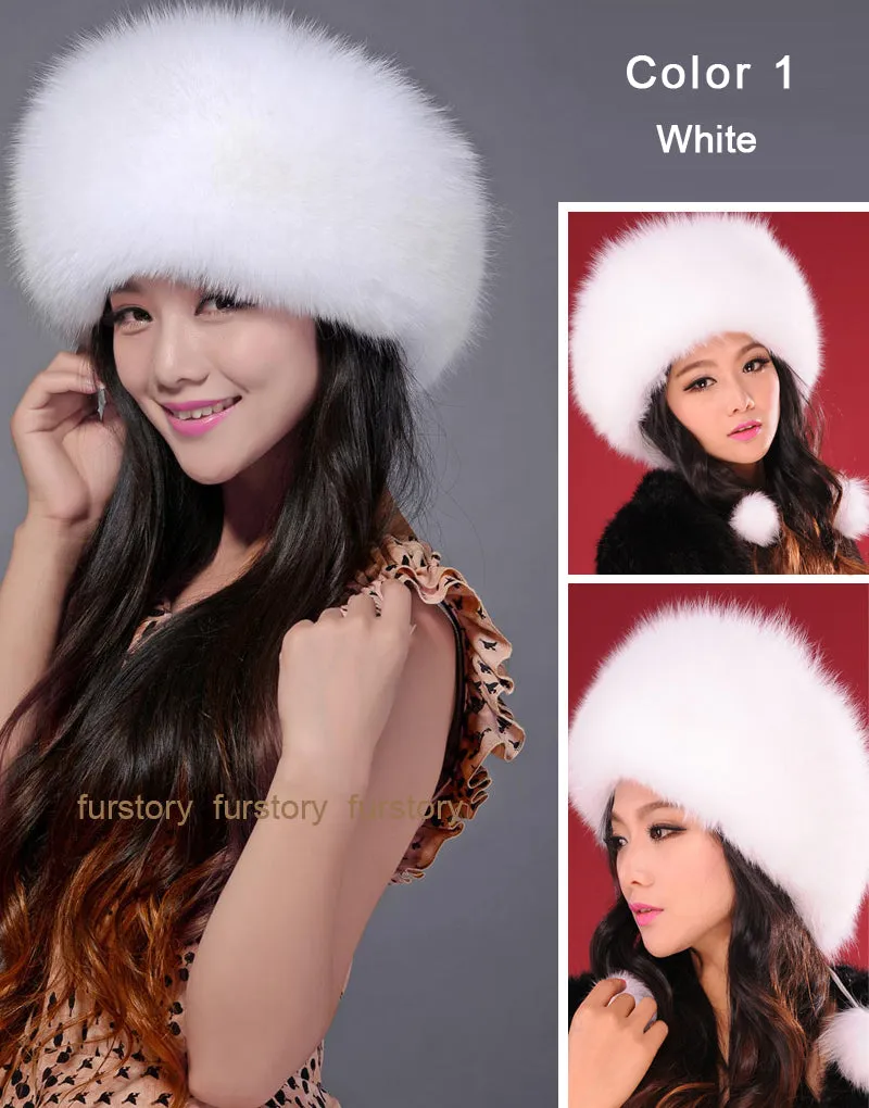 Winter Hats for Women Real Fox Fur Beanie Hat Skullies Cap Womens 13602