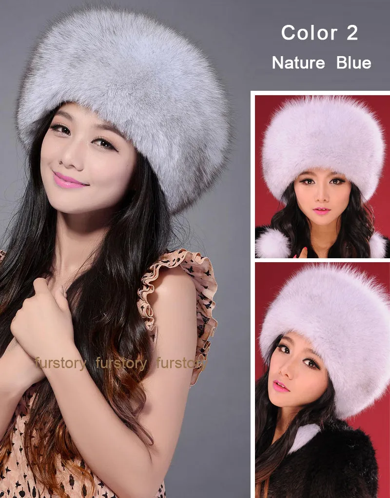 Winter Hats for Women Real Fox Fur Beanie Hat Skullies Cap Womens 13602
