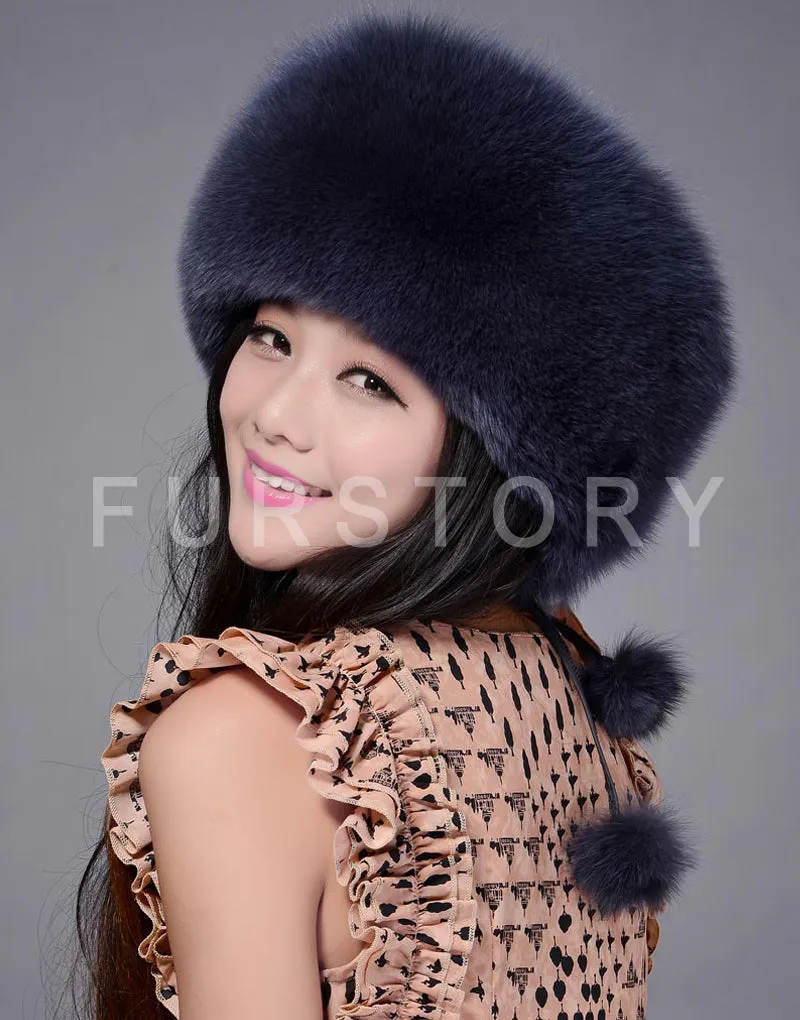 Winter Hats for Women Real Fox Fur Beanie Hat Skullies Cap Womens 13602