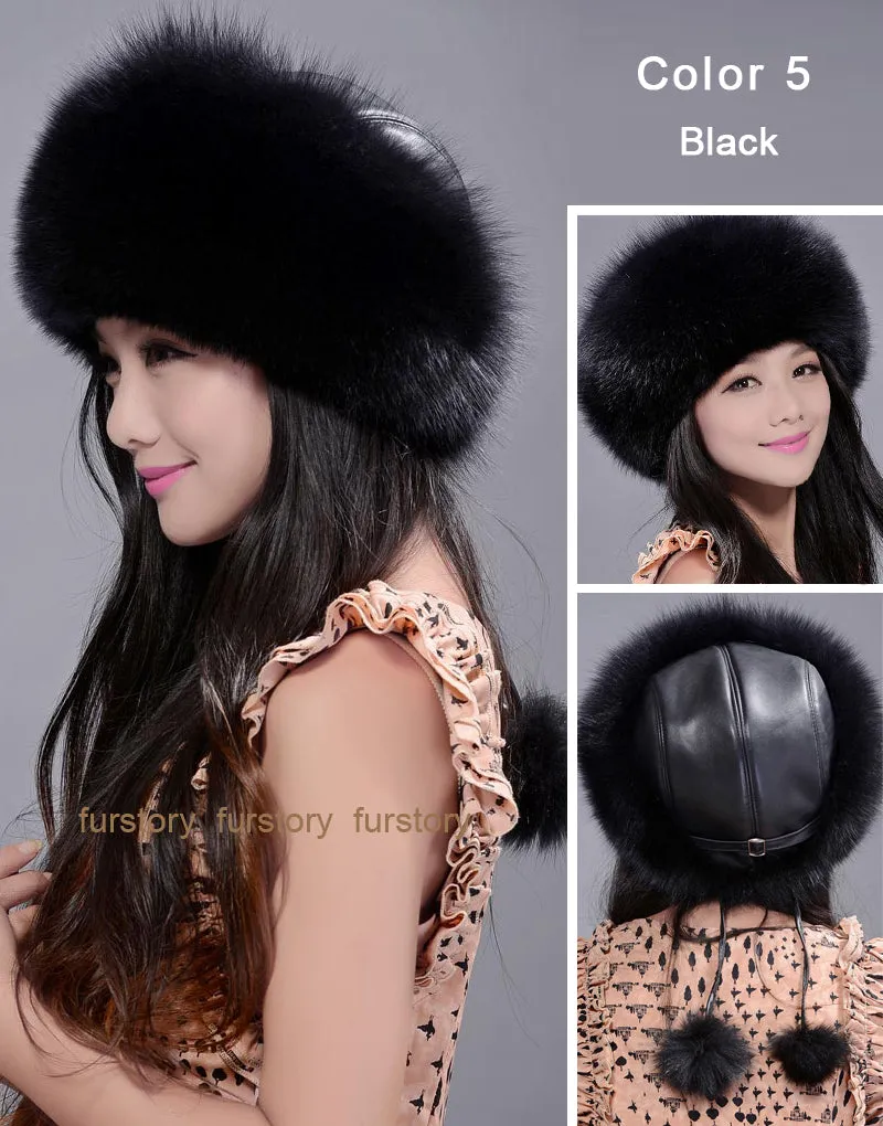 Winter Hats for Women Real Fox Fur Beanie Hat Skullies Cap Womens 13602