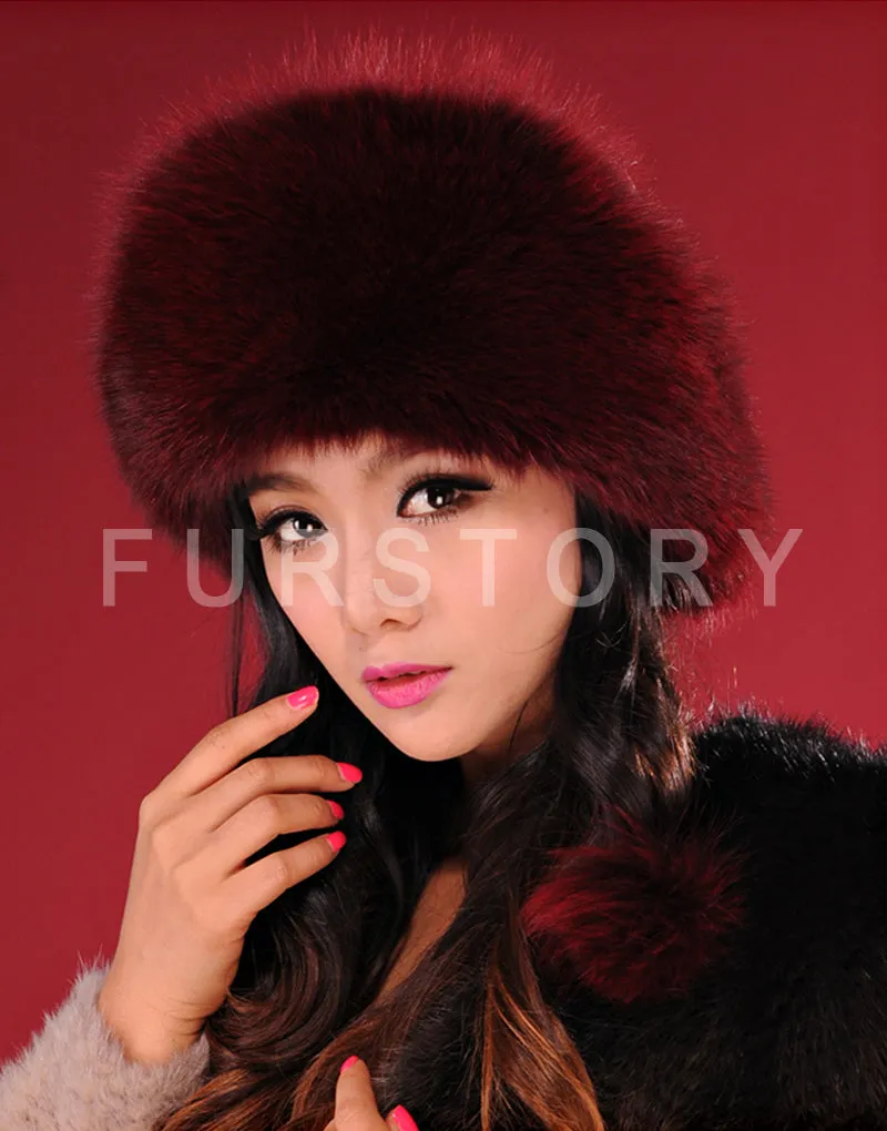 Winter Hats for Women Real Fox Fur Beanie Hat Skullies Cap Womens 13602