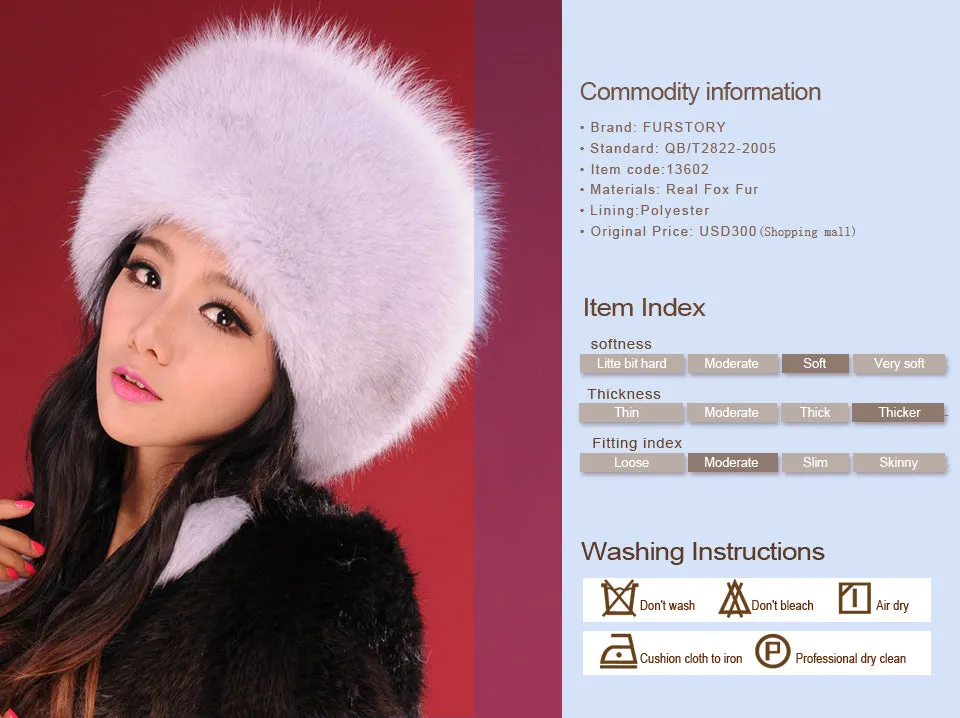 Winter Hats for Women Real Fox Fur Beanie Hat Skullies Cap Womens 13602