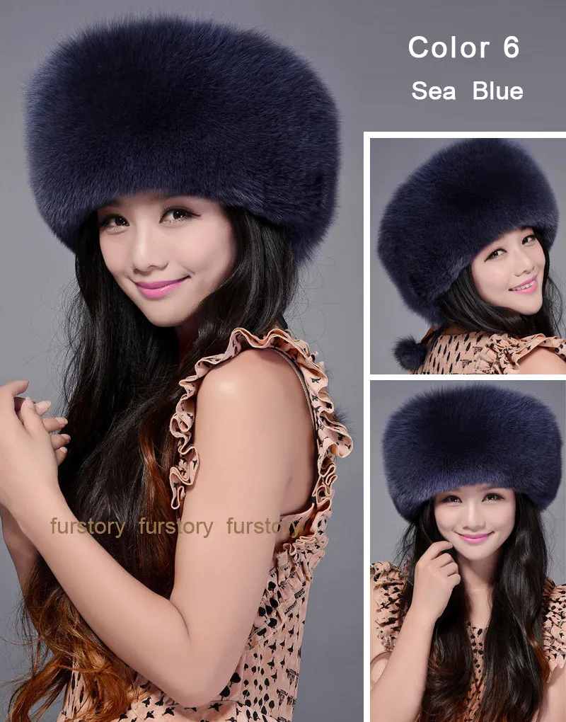 Winter Hats for Women Real Fox Fur Beanie Hat Skullies Cap Womens 13602