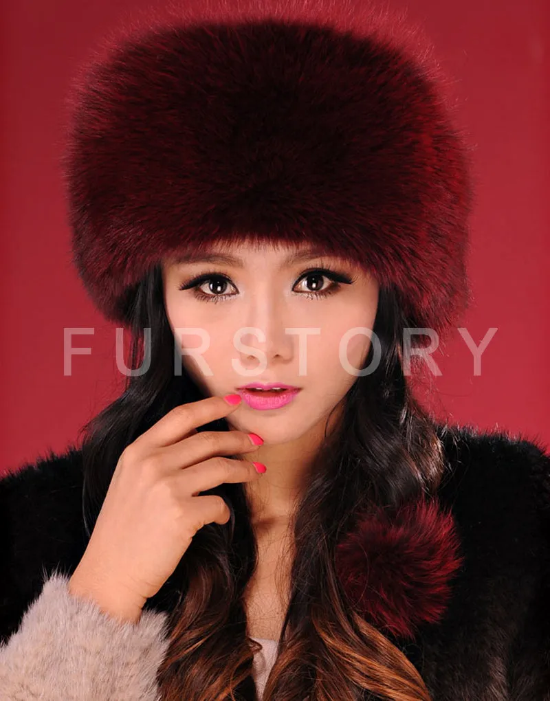 Winter Hats for Women Real Fox Fur Beanie Hat Skullies Cap Womens 13602