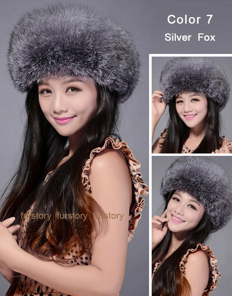 Winter Hats for Women Real Fox Fur Beanie Hat Skullies Cap Womens 13602