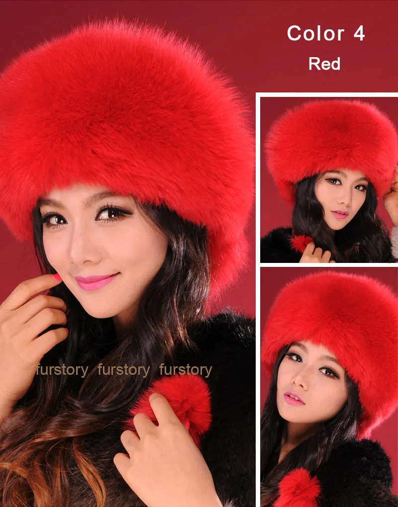 Winter Hats for Women Real Fox Fur Beanie Hat Skullies Cap Womens 13602