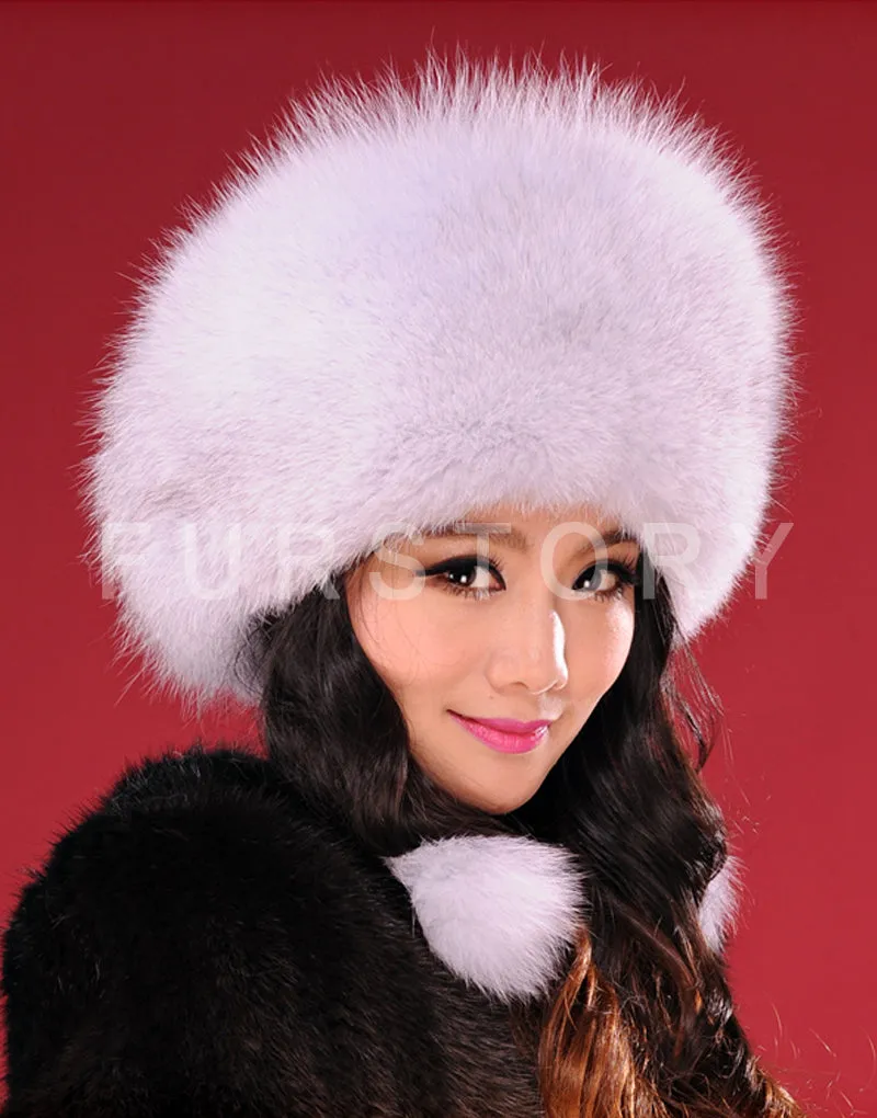 Winter Hats for Women Real Fox Fur Beanie Hat Skullies Cap Womens 13602