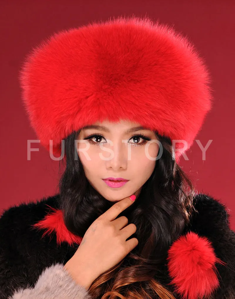 Winter Hats for Women Real Fox Fur Beanie Hat Skullies Cap Womens 13602