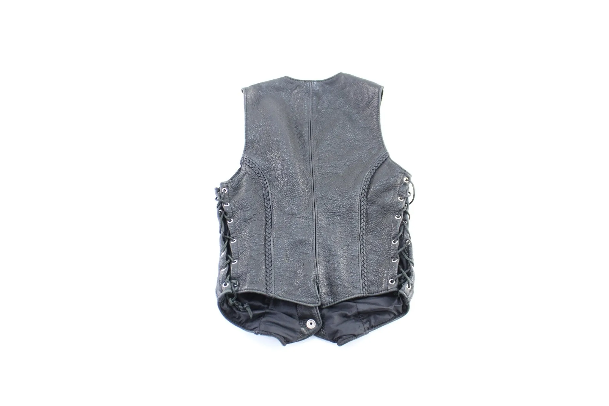 Women's Black Leather Biker Vest