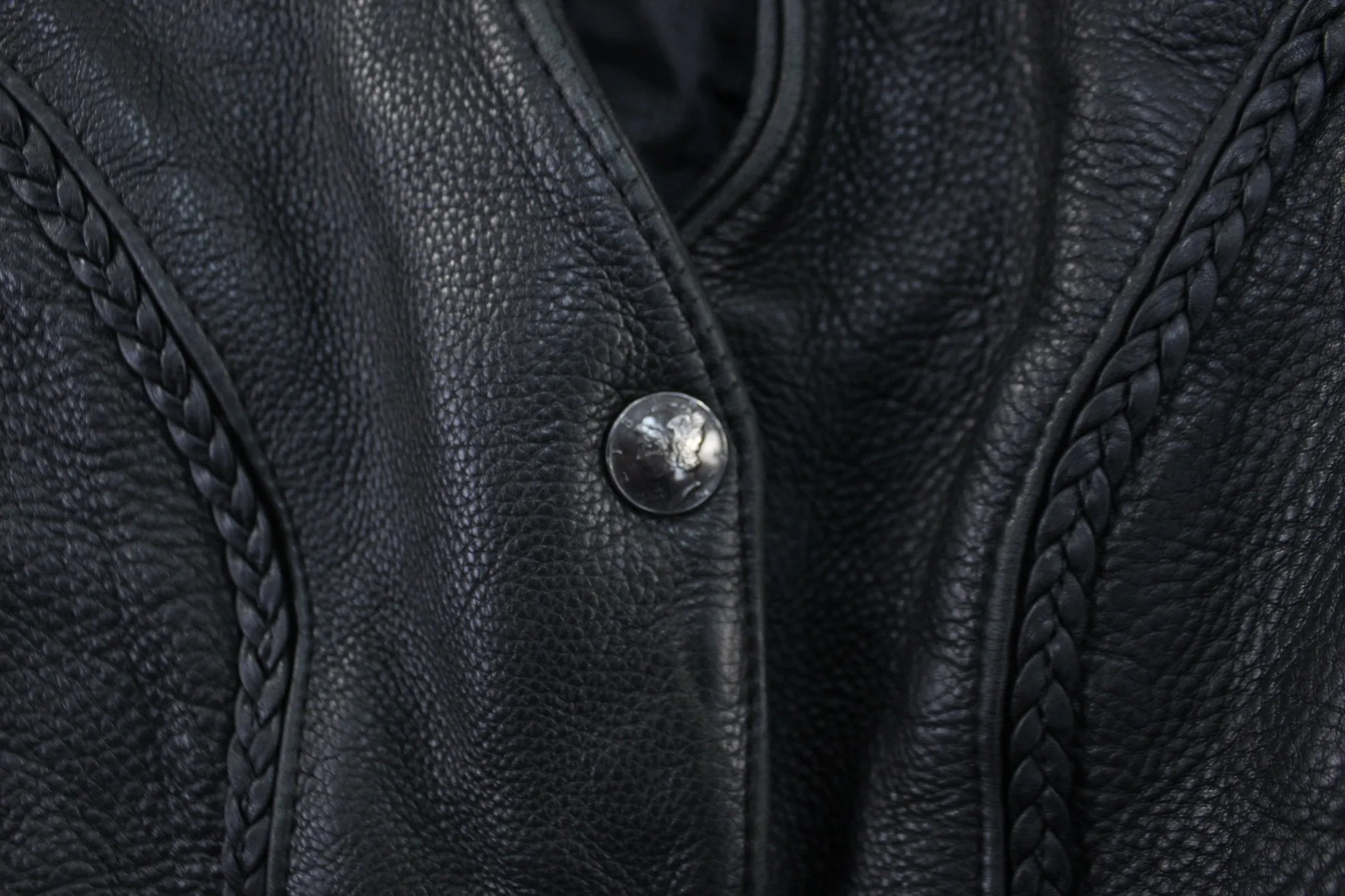 Women's Black Leather Biker Vest